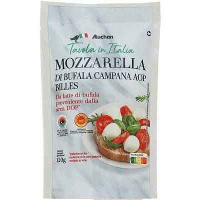 Auchan Tavola In Italia Billes de mozzarella di bufala campana AOP, 120g