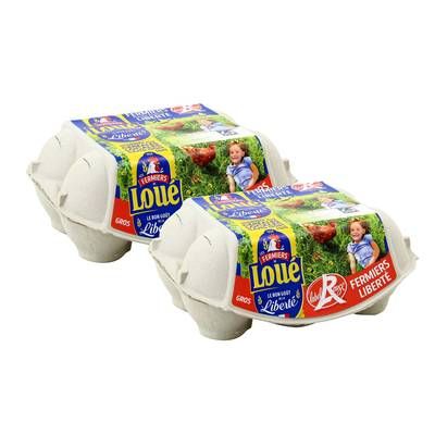 Loué Oeufs fermiers Label Rouge, calibre moyen/gros, Lot de 2x6 oeufs