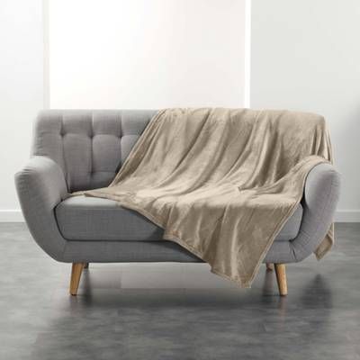 Douceur D Interieur Plaid Uni En Flanelle Taupe, 180 x 220 cm