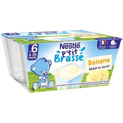 Nestlé - P'tit Brassé Dessert Lacté Banane Coupelle Bébé Dès 6 mois, 4x100g