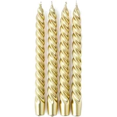 Ambiances Devineau Bougies flambeaux torsadées or en boite carton, 4 bougies