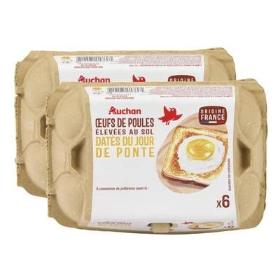 Auchan Oeufs de poules élevées au sol, Lot de 2x6 oeufs