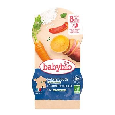 Babybio Patate Douce, Légumes du soleil, Riz de Camargue Bio Bol Bébé Dès 8 mois, 2x200g