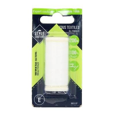 Style couture Fil polyester multi-usages blanc, 200 Mètres