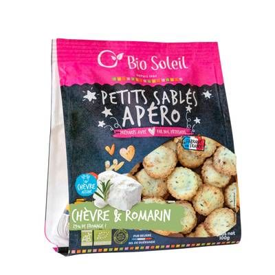 Bio Soleil Petits sablés apéro chèvre romarin bio, 100g