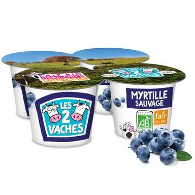 Les 2 Vaches Yaourt Bio Myrtille, 4x115g
