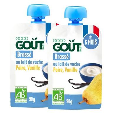 Good Goût Brassé Poire Vanille Bio Gourde Bébé Dès 6 mois, Lot de 2x90g