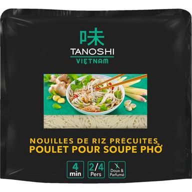 Tanoshi - Vietnam Nouilles de Riz Précuites Saveur Poulet pour Soupe Pho, 380g