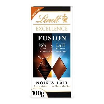 Lindt Tablette Fusion Chocolat Noir 85% & Lait à la Pointe de Sel, 100g