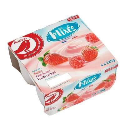 Auchan Yaourt brassé à la fraise-framboise-fruits rouges, 4x125g