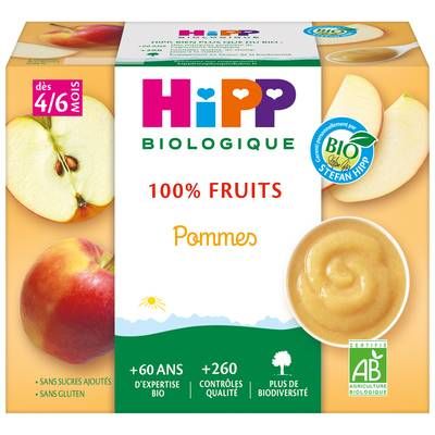 Hipp - 100% Fruits Pommes Bio Coupelle Bébé Dès 4/6 mois, 4x100g
