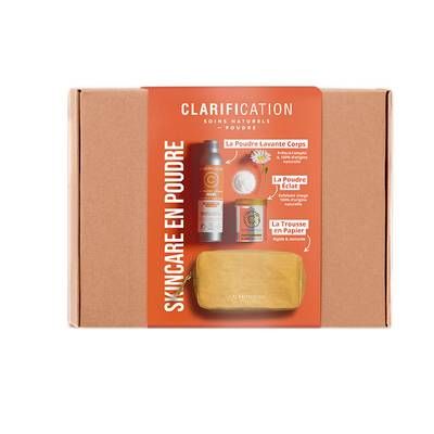 Clarification Coffret Skincare en Poudre - Poudre lavante, Exfoliant et Trousse, 2 pièces