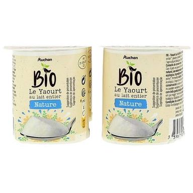Auchan BIO Yaourt bio au lait entier nature, 4x125g