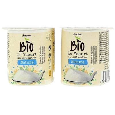 Auchan BIO Yaourt bio au lait entier nature, 4x125g