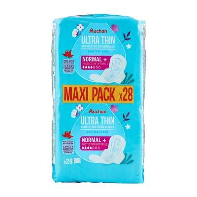 Auchan Serviettes hygiéniques ultra fines normal+, 28 serviettes