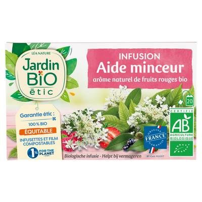 Jardin Bio Etic Infusion Aide Minceur Bio - Arômes naturels de fruits rouges - 20 sachets, 30g