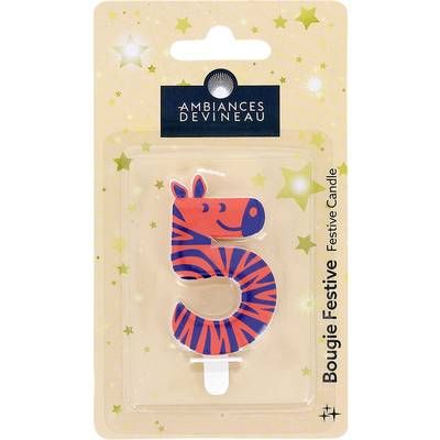 Ambiances Devineau Bougie chiffre 5 Zèbre, 1 bougie