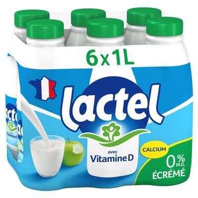Lactel Lait écrémé 0% mg vitamine D, 6x1l