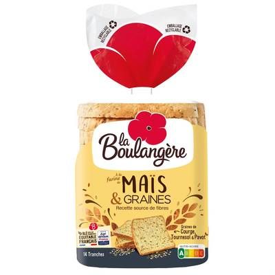 La Boulangère Pain de Mie à la Farine de Maïs et Graines, 14 tranches - 500g