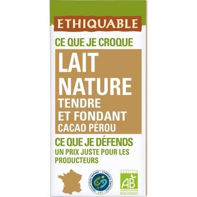 Ethiquable - Commerce Equitable Chocolat Lait Tendre et Fondant 32% Cacao Bio du Pérou, 100g