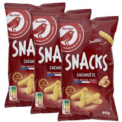 Auchan Biscuits soufflés apéritif saveur cacahuète, Lot de 3x90g