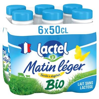 Matin Léger de Lactel Lait sans lactose Bio 1,2% mg, 6x50cl