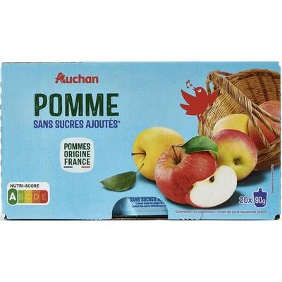 Auchan Gourdes purée de pomme sans sucres ajoutés, 20x90g