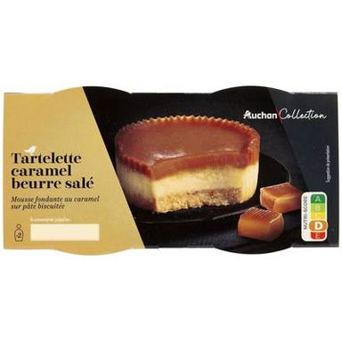 Auchan Collection Tarte au caramel au lait beurre salé, 2x80g