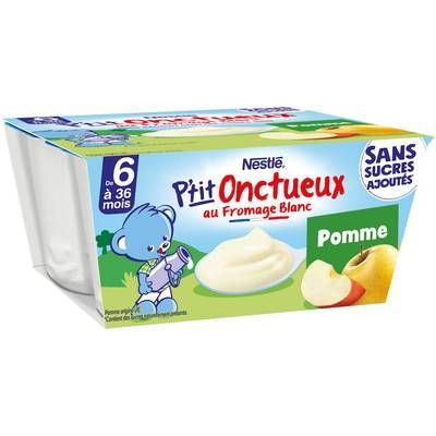 Nestlé - P'tit Onctueux Desserts Lactés Pomme Fromage Blanc Sans Sucres Ajoutés Coupelle Bébé Dès 6 mois, 4x90g