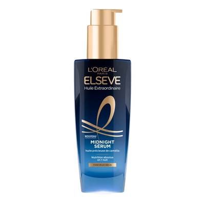Elsève Soin cheveux Sérum Huile Précieuse Camélia Cheveux Secs et Abîmés Sans Rinçage Midnight, 100ml