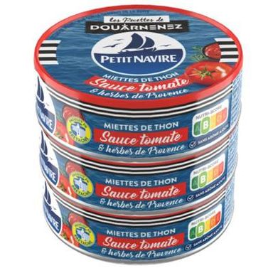 Petit Navire Miettes de thon sauce tomate et Herbes de Provence, 3x52g