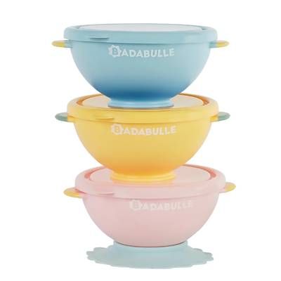Badabulle Bols anti-dérapants Rose bleu jaune, 3 pièces