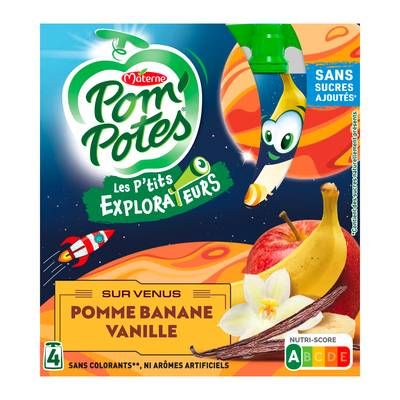 Pom Potes Compote Pomme Banane Vanille, 4 gourdes de 90g
