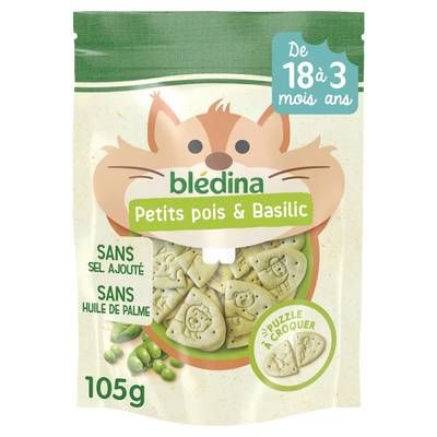 Blédina En-Cas Soufflés Petits Pois et Basilic Bébé Dès 15 mois, 105g