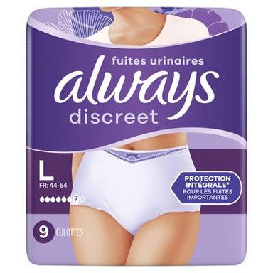 Always Discreet Culottes Fuites Urinaires Proctection Integrale Taille L Blanc, 9 culottes