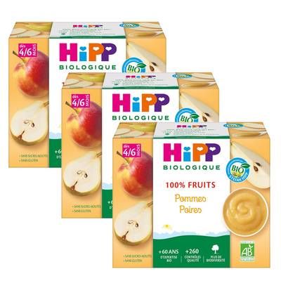 Hipp - 100% Fruits Pommes Poires Bio Coupelle Bébé Dès 4/6 mois, Lot de 3 - 4x100g