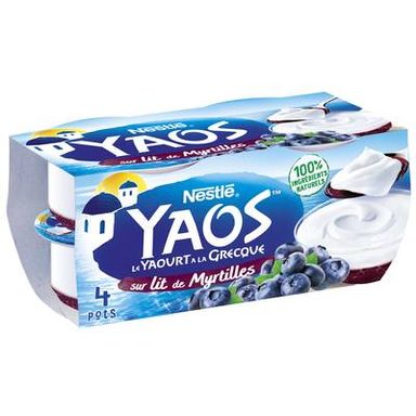 Yaos Yaourt à la Grecque sur lit de myrtilles, 4x125g