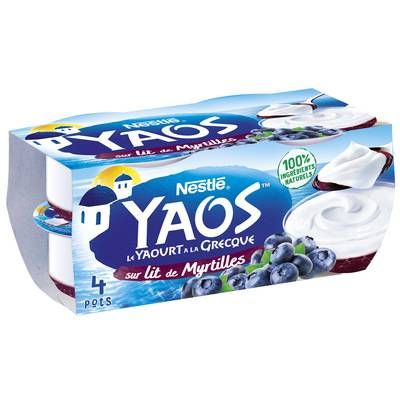 Yaos Yaourt à la Grecque sur lit de myrtilles, 4x125g