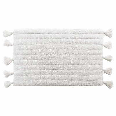 Douceur D Interieur Tapis de bain + pompon coton blanc, 50 x 80 cm