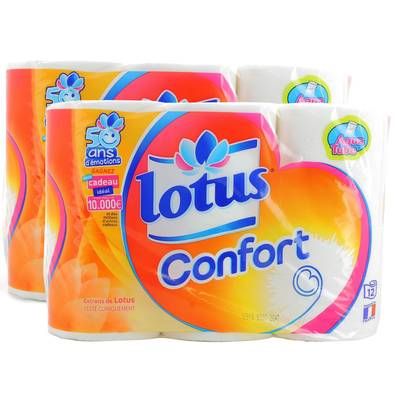 Lotus Papier toilette 2 épaisseurs Confort rose ou blanc aleatoire, Lot de 2x12 rouleaux