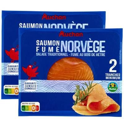 Auchan Saumon Fumé de Norvège, Lot de 2x65g