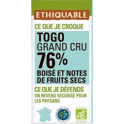 Ethiquable - Commerce Equitable Chocolat Noir 76% Cacao Bio du Togo, 100g