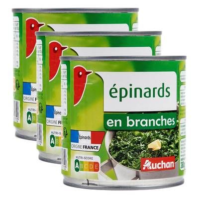 Auchan Epinards en branches, Lot de 3x265g