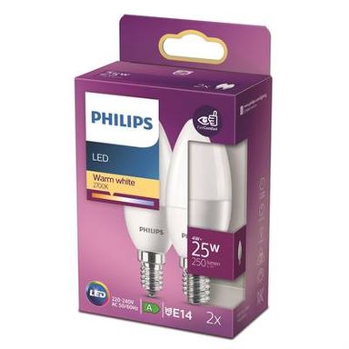 Philips 2 Ampoules E14- 4W LED Flamme Dépolie Blanc Chaud, E14  25W