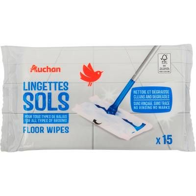 Auchan Lingettes nettoyantes sols, 15 lingettes sols