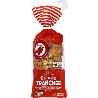Auchan Brioche Tranchée aux Pépites de Chocolat, 14 tranches - 500g