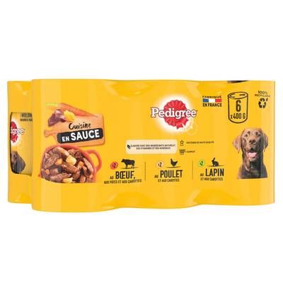Pedigree Boîtes Pâtée en sauce 3 variétés pour chien adulte, 6x400g