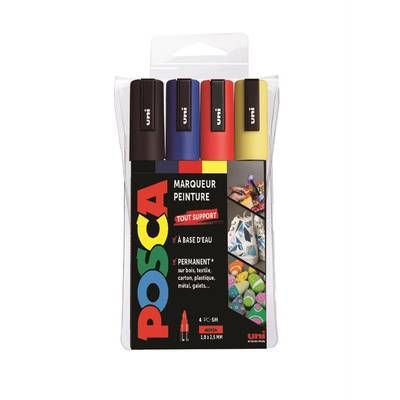 Uni Posca  Marqueur peinture tout support PC-5M medium 1,8-2,5 mm, 4 marqueurs