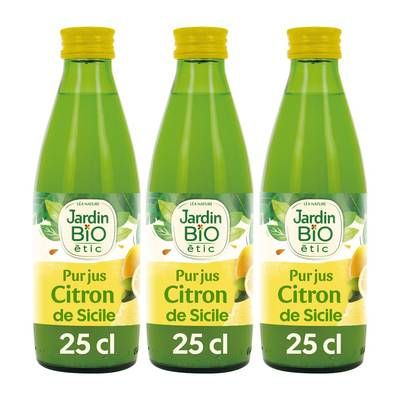 Jardin Bio Etic Jus de Citron de Sicile Bio, Lot de 3x25cl