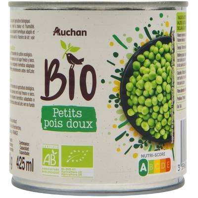 Auchan BIO Petits pois sans sucres ajoutés Bio, 265g